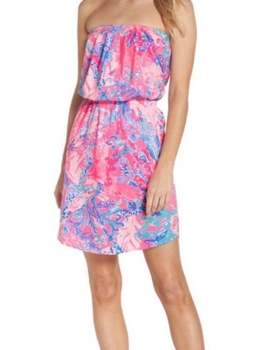 Lilly Pulitzer Strapless Windsor Dress in Light Pascha Pink Aquadesiac Size XS